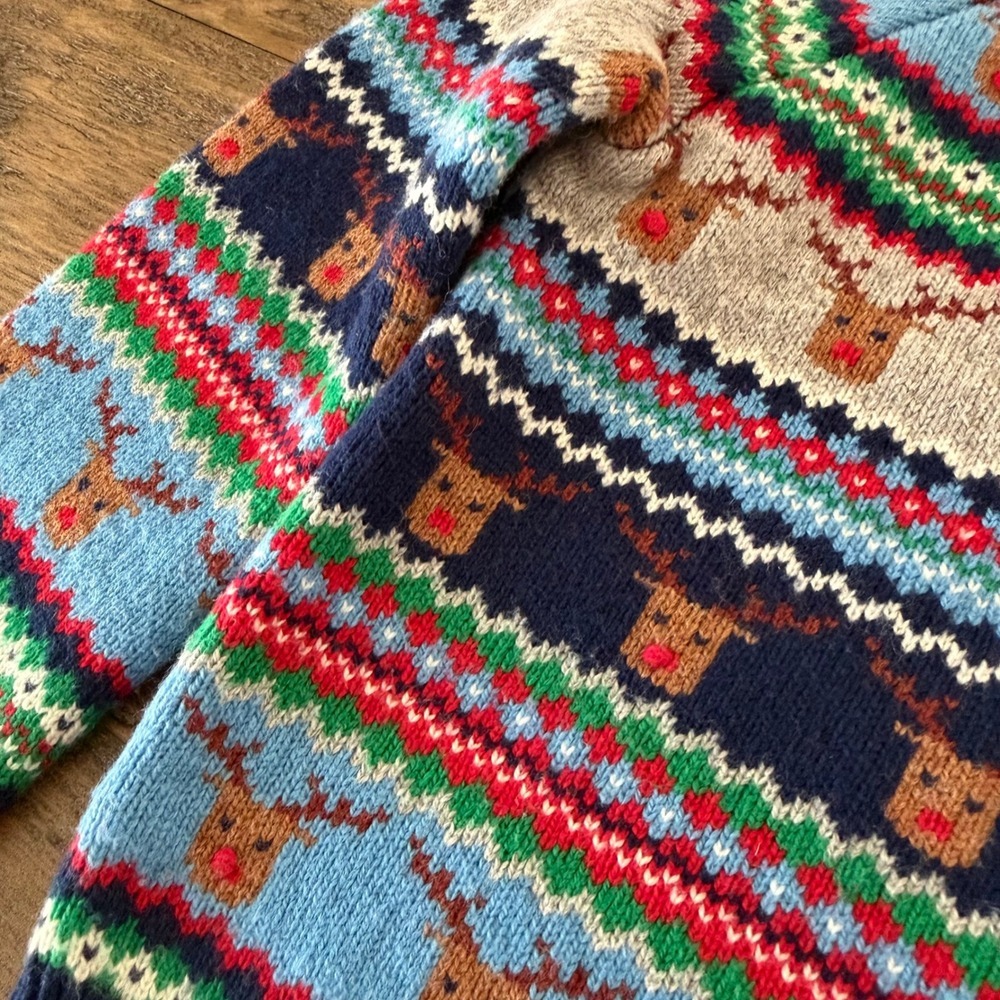 Baby Boden Kids Christmas Reindeer Fair Isle Knit Sweater Blue 3-4Y - Picture 3 of 7